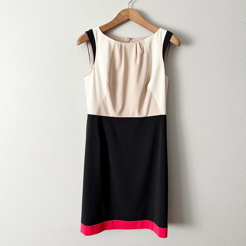 Ann Taylor Colorblock Red Beige Sheath Dress Cap Sleeve Workwear Women's Size 10